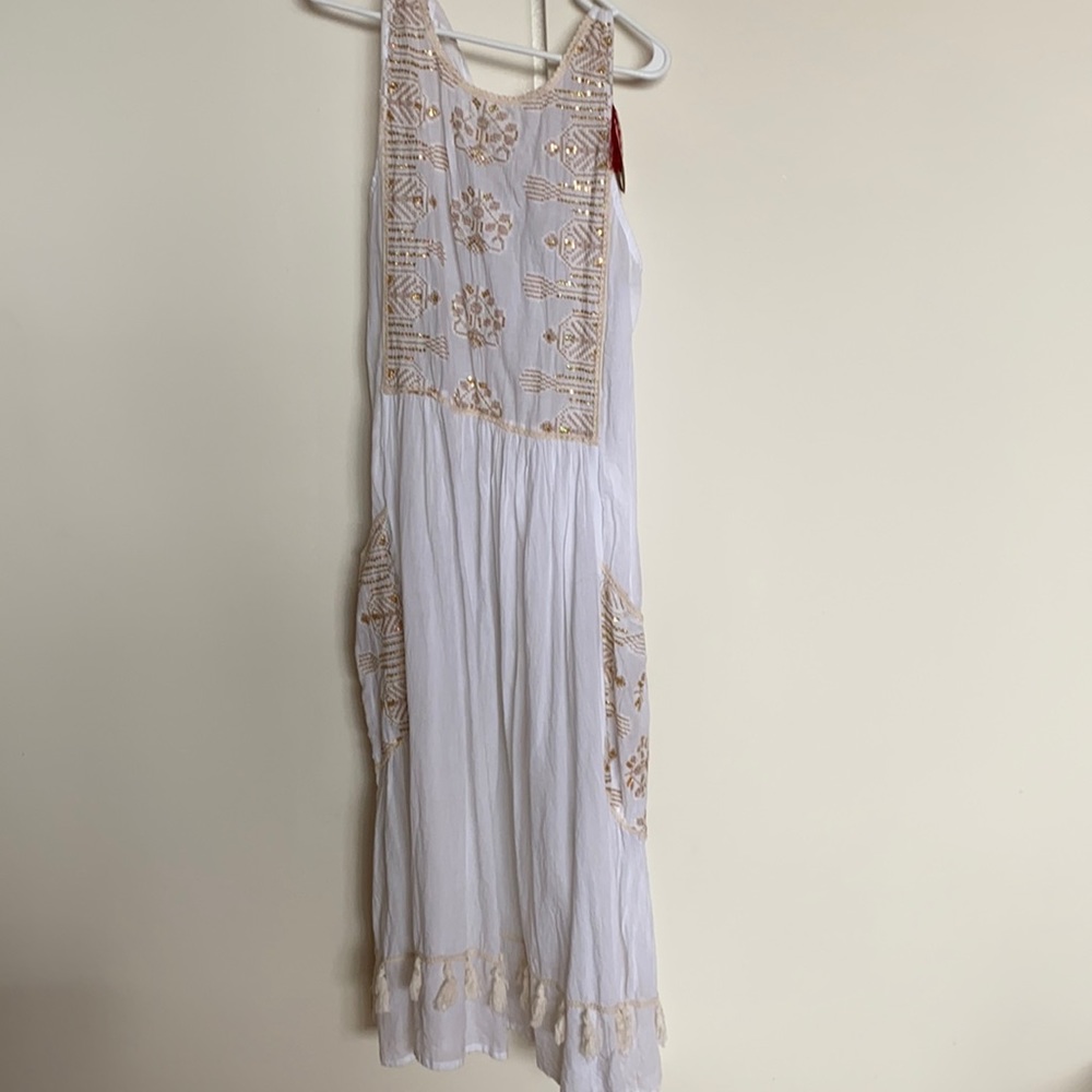 Rubyyaya white cotton maxi dress with embroidery